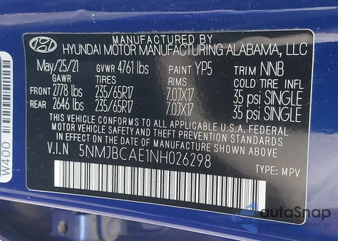 2022 Hyundai Tucson Sel из США, поврежденный, VIN 5NMJBCAE1NH026298